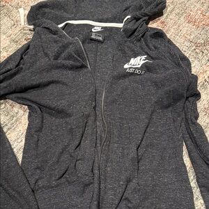 Nike Heather Black Full-Zip Hoodie with White Logo